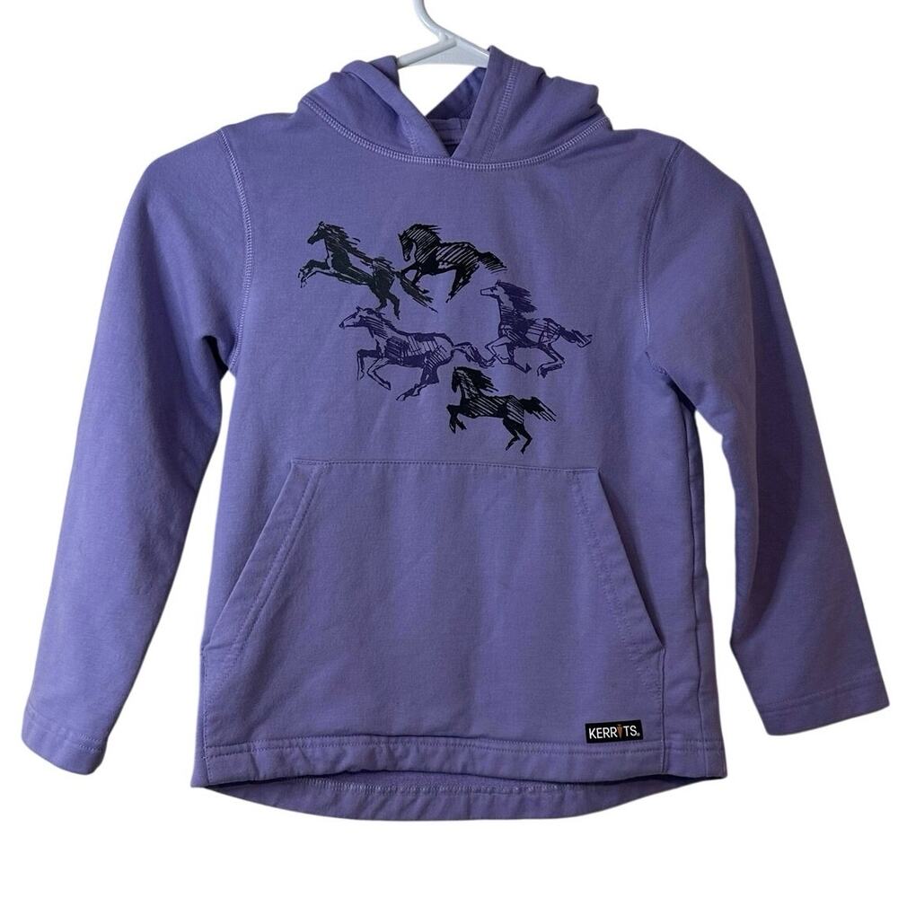 Kerrits Girl’s Happy Herd Pullover Hoodie Size M Horse Graphic Horseback Riding